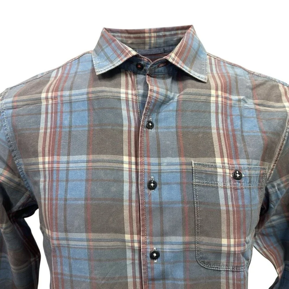 Tommy Bahama Men's XLT Fog Gray Distressed Fresno Plaid Reverse Print Shirt - Picture 3 of 10